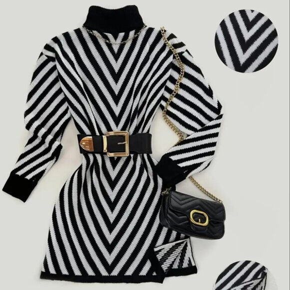 Sweaters - Women'S Elegant & Diagonal Stripe Turtleneck Sweater - Soft Long Sleeve Winter